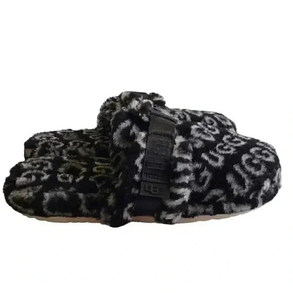 UGG 1118150 Men 12 Soft Fluff It Pop Slides Slip On Casual Slippers Black NEW